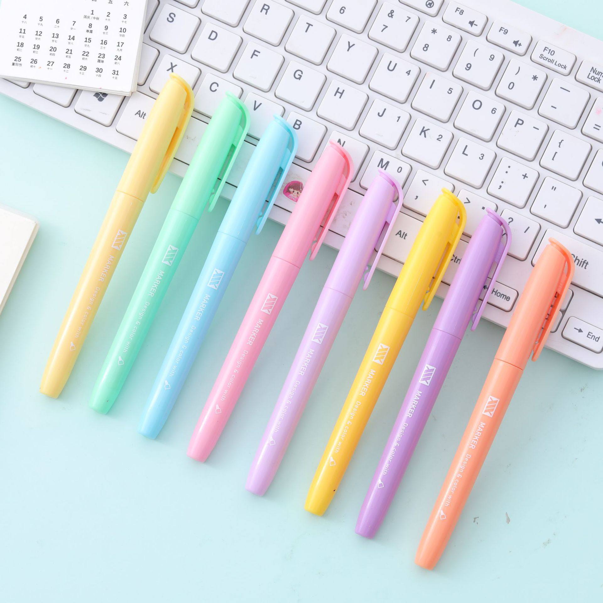 6-color slanted tip transparent highlighter for students to mark fluorescent plates